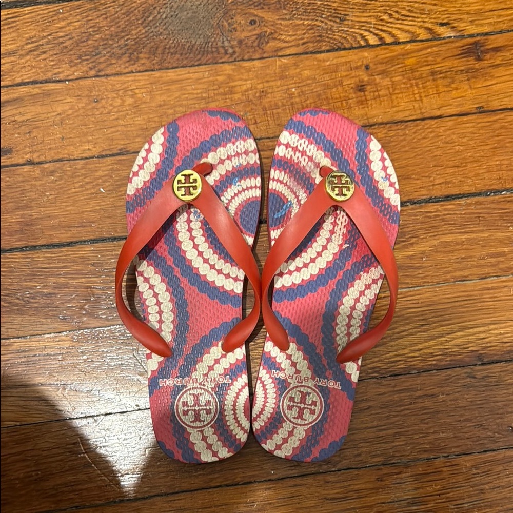 Tory Burch Red and Blue Flip Flops